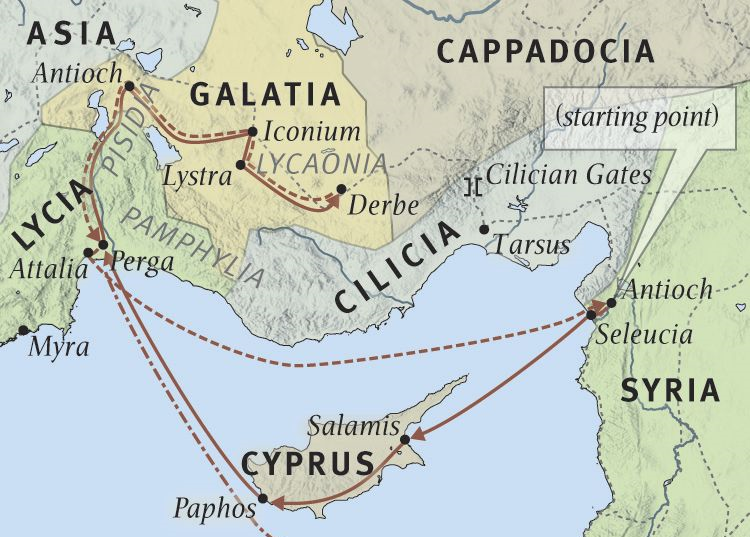 Map of Paul's First Missionary Journey