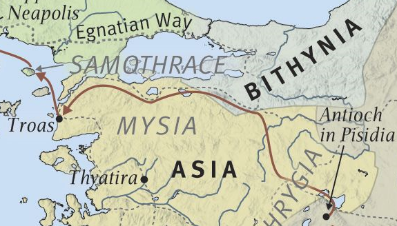 Map of journey to Troas
